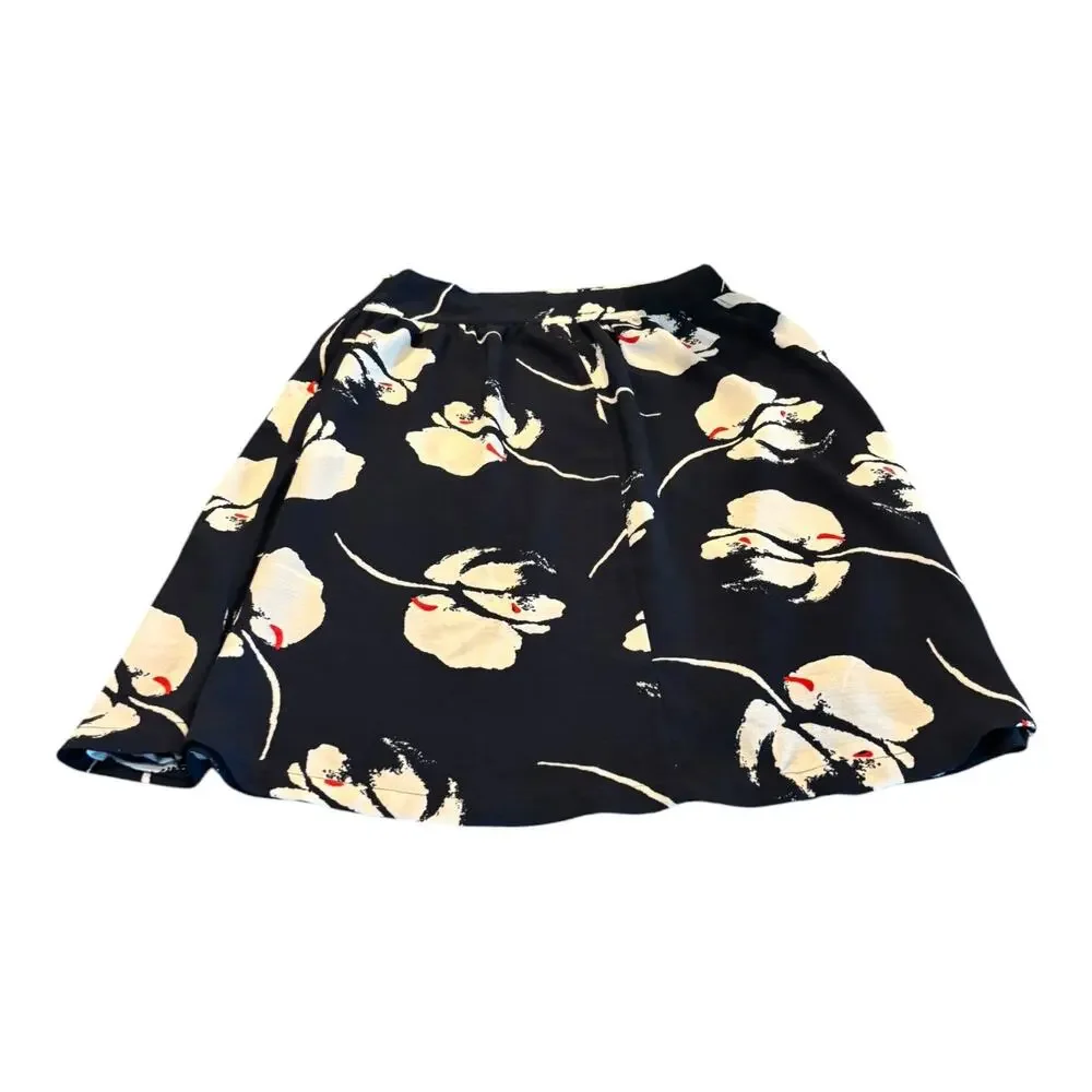 Jacqueline de Yong Navy Blue White Flower Midi Skirt Size 36/4